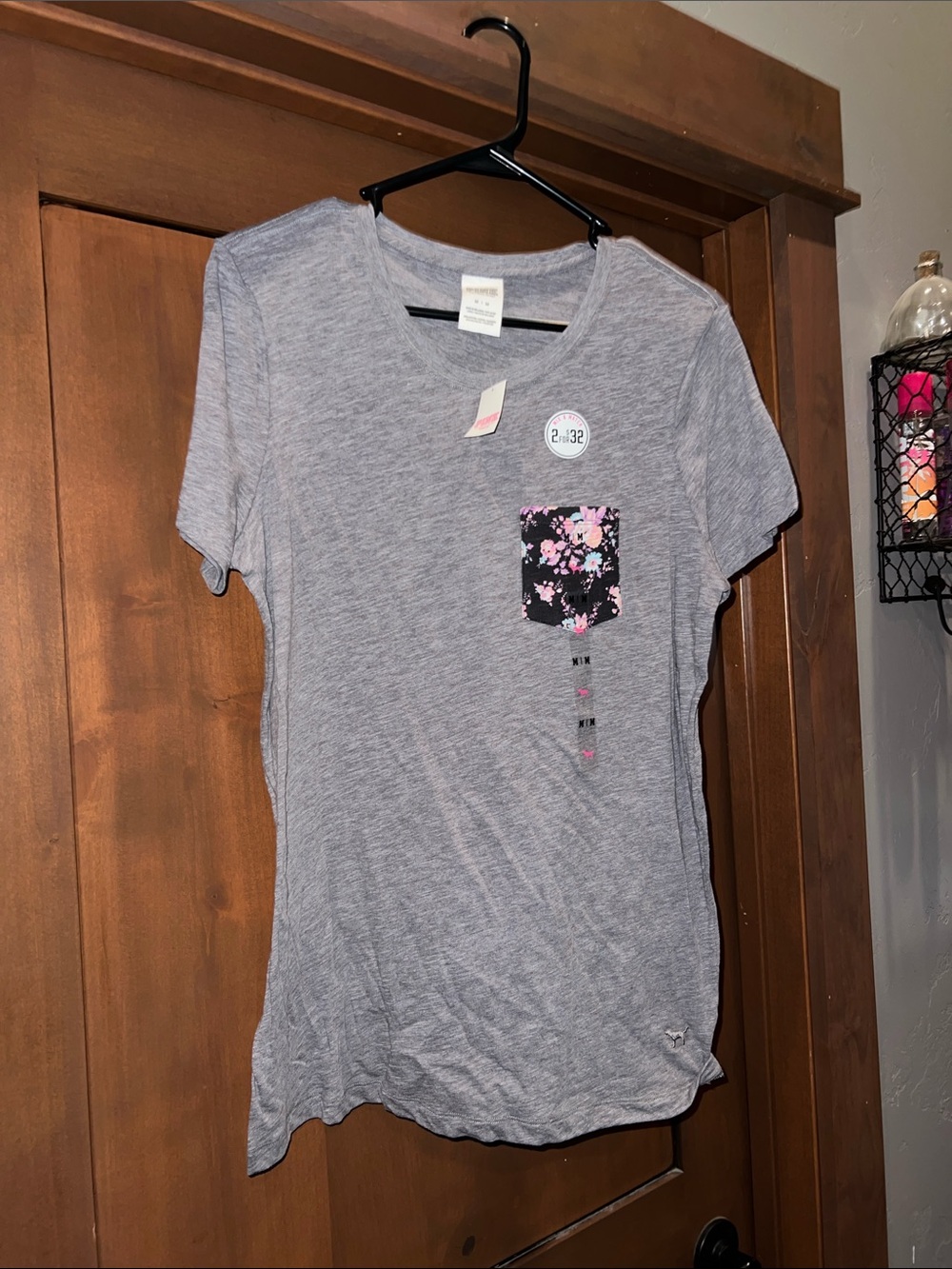 Victoria’s Secret Pink-Pocket Tee-Gray/Floral